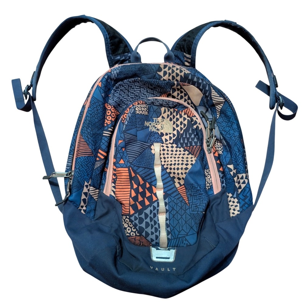 The North Face Vault Backpack Navy Blue Orange Geometric Print Laptop Bag